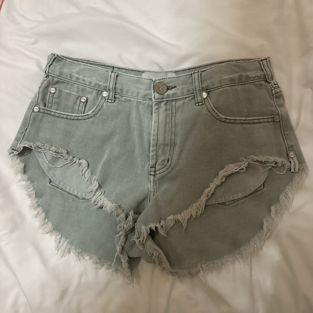 One Teaspoon Frayed Hem Gray Jean Shorts